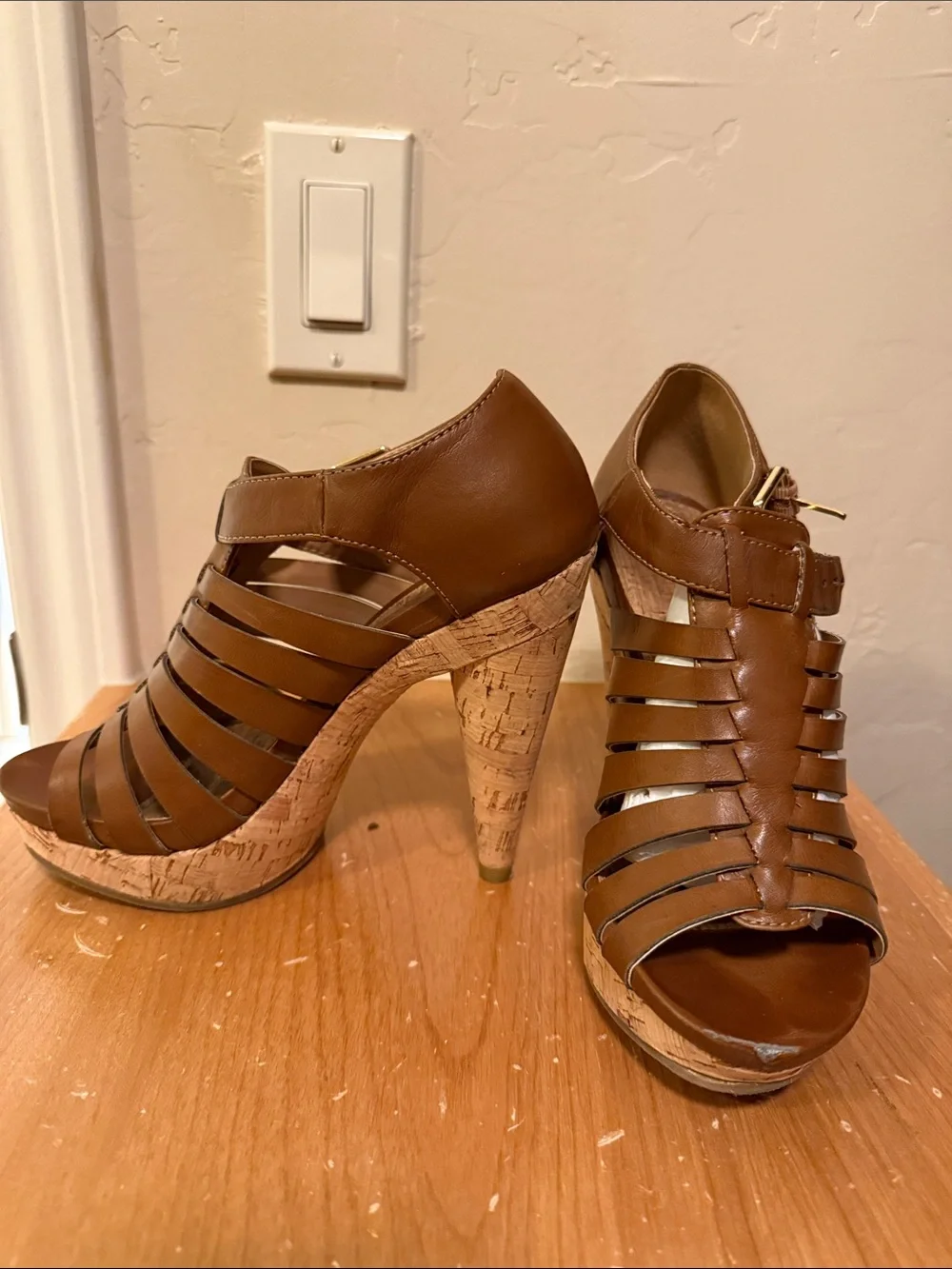MIA Brown Strappy Wedge Sandals with Ankle Buckle